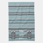Linge De Cuisine Cute French Bulldog Blue Striped (Vertical)