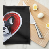 Linge De Cuisine Cute French Bulldog Frenchie in Red Heart (Quart Plié)