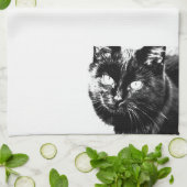 Linge De Cuisine Cute Funky Chat Noir Kitten Eyes croquis (Plié)