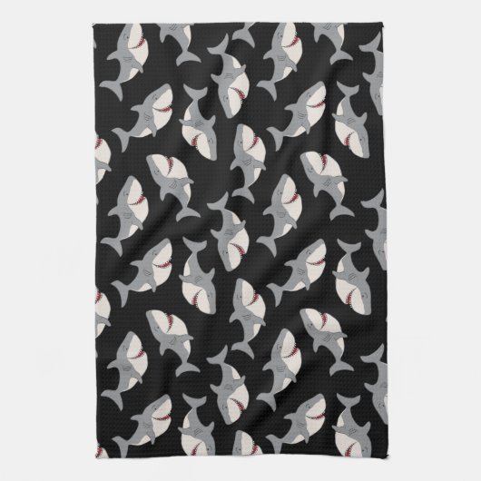 Linge De Cuisine Cute Funny Black Grey Grand requin blanc (Vertical)