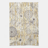 Linge De Cuisine Cute Girly Gray Floral Doodles Gold Stripes Design (Vertical)
