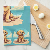 Linge De Cuisine Cute Golden Puppy at Sunny Beach Scene (Quart Plié)