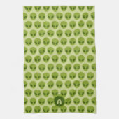 Linge De Cuisine Cute Green Alien Pattern Monogram (Vertical)
