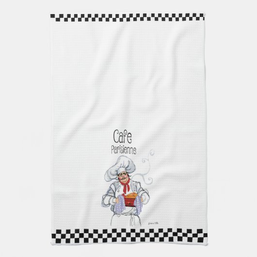 Linge De Cuisine Cute Grosse Chef Française Caricature Black White  (Vertical)