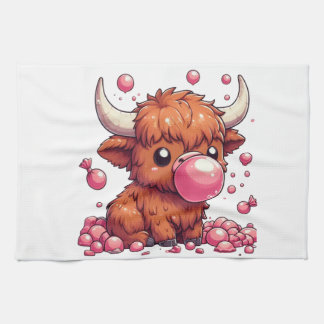Linge De Cuisine Cute Highland Cow calf blowing bubbles