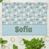 Linge De Cuisine Cute kawaii kitty motif azure bleu nom (Plié)