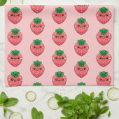 Linge De Cuisine Cute Kawaii Pink Strawberry Character (Plié)