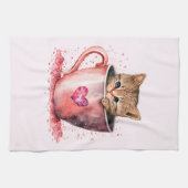 Linge De Cuisine Cute Kitten dans un Teacup avec les coeurs (Horizontal)