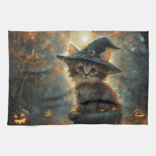 Linge De Cuisine Cute Kitten portant un Casquette sorcier