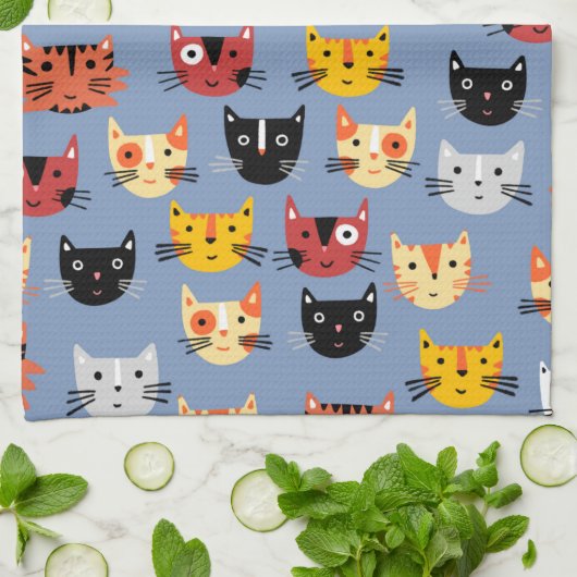 Linge De Cuisine Cute Kitty Chat Bleu (Plié)