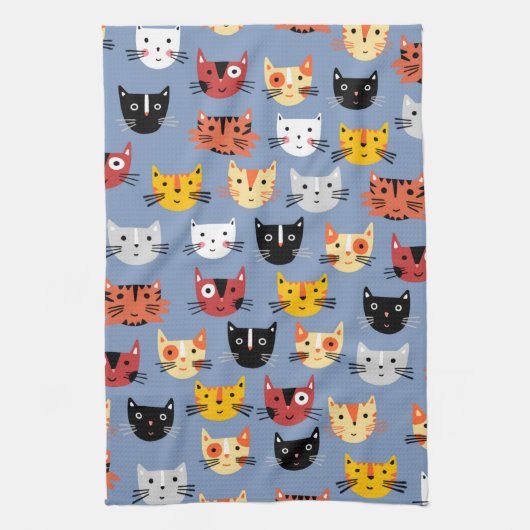 Linge De Cuisine Cute Kitty Chat Bleu (Vertical)