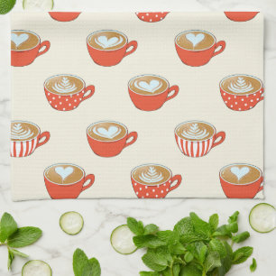 Linge De Cuisine Cute Latte Art dans le Motif de Mugs de café rouge