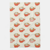 Linge De Cuisine Cute Latte Art dans le Motif de Mugs de café rouge (Vertical)