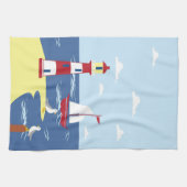 Linge De Cuisine Cute Lighthouse and Boat Seaside Art (Horizontal)