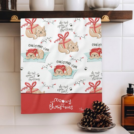 Linge De Cuisine Cute Meowy Christmas Kitty Chat Motif