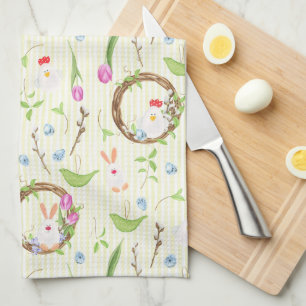 Linge De Cuisine Cute Moderne Bunny de Pâques poussin modèle floral