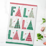 Linge De Cuisine Cute Moderne Fa Whimsical La La<br><div class="desc">Une mignonne serviette de cuisine de vacances moderne et fantaisie avec les mots FA LA LA dans un style dessiné à la main. Les As sont représentés par des arbres de Noël.</div>