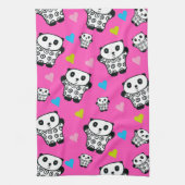 Linge De Cuisine Cute moderne Kawaii Panda Coeurs roses (Vertical)