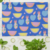 Linge De Cuisine Cute Motif de fruits scandinaves Bleu Whimsical (Plié)