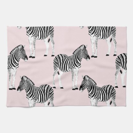 Linge De Cuisine Cute Noir Blanc Zèbre Animal Rose Design (Horizontal)