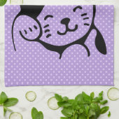 Linge De Cuisine Cute noir et blanc Kitty Chat Waving Bonjour (Plié)