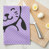 Linge De Cuisine Cute noir et blanc Kitty Chat Waving Bonjour (Quart Plié)