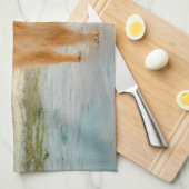 Linge De Cuisine Cute Orange Pomeranian sur Sandy Beach (Quart Plié)