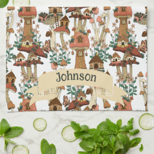 Linge De Cuisine Cute Pêche Cottagecore Floral Champignons Motif