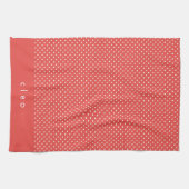 Linge De Cuisine Cute Pois rouges et blancs Personnalisé (Horizontal)