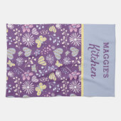 Linge De Cuisine Cute Purple Coeurs Rétro Fleurs Papillons (Horizontal)