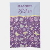 Linge De Cuisine Cute Purple Coeurs Rétro Fleurs Papillons (Vertical)