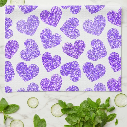 Linge De Cuisine Cute Purple Doodled Heart Valentine's Day Motif (Plié)