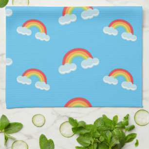 Linge De Cuisine Cute Rainbow with Clouds Pattern