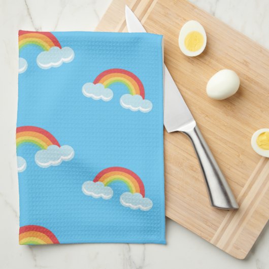 Linge De Cuisine Cute Rainbow with Clouds Pattern (Quart Plié)