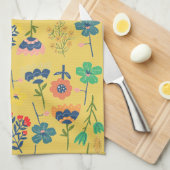 Linge De Cuisine Cute retro floral pattern mustard Pink Green (Quart Plié)