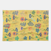 Linge De Cuisine Cute retro floral pattern mustard Pink Green (Horizontal)