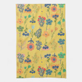 Linge De Cuisine Cute retro floral pattern mustard Pink Green (Vertical)