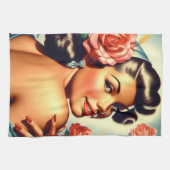 Linge De Cuisine Cute Retro Pin Up and Roses (Horizontal)