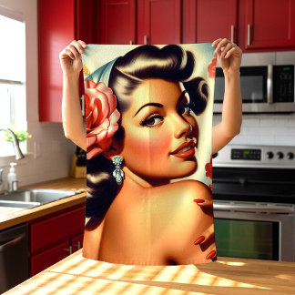 Linge De Cuisine Cute Retro Pin Up and Roses