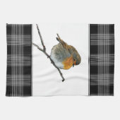 Linge De Cuisine Cute Robin Bird Redmamol tampon plaid frontière (Horizontal)