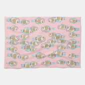 Linge De Cuisine Cute Rose & Bleu Motif Oiseau Moderne Abstrait (Horizontal)