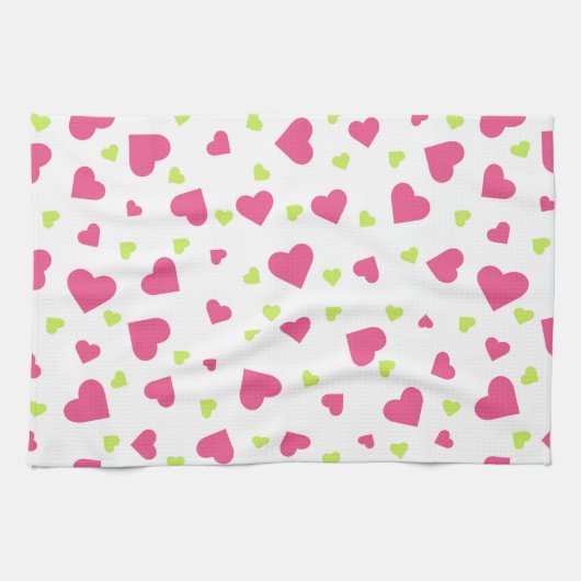 Linge De Cuisine Cute rose et vert Tumbling Hearts Motif (Horizontal)