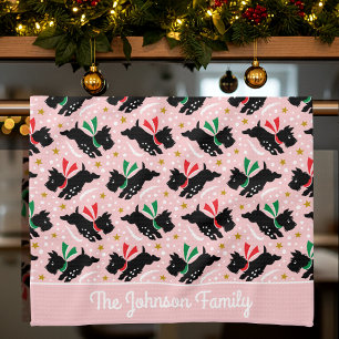 Linge De Cuisine Cute Scottie Chien Nom de famille Snow Fun Motif r