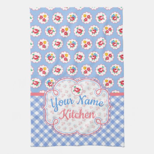 Linge De Cuisine Cute Shabby Chic Floral et Plaid Personnalisé (Vertical)