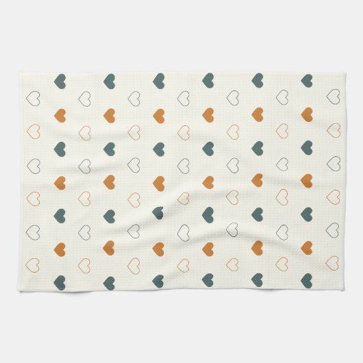Linge De Cuisine Cute Simple Heart Pattern Orange Cream Green (Horizontal)
