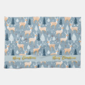 Linge De Cuisine Cute Snowflake Reindeer Moderne Élégant Pastel Blu (Horizontal)