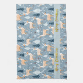 Linge De Cuisine Cute Snowflake Reindeer Moderne Élégant Pastel Blu (Vertical)
