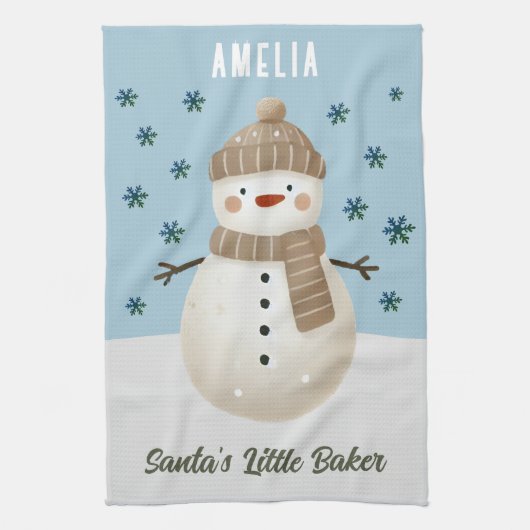 Linge De Cuisine Cute Snowman Snowflakes Santa's Little Baker Kid (Vertical)