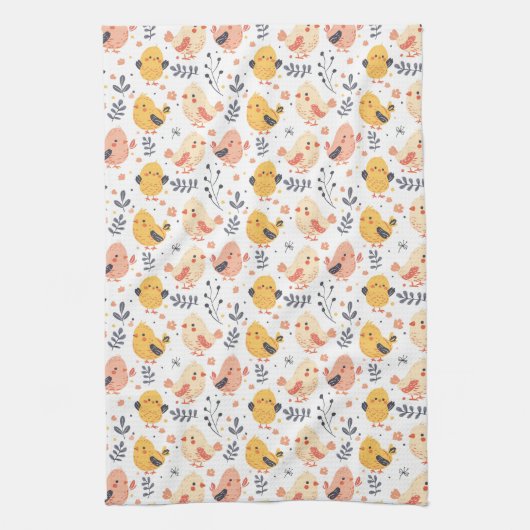 Linge De Cuisine Cute Spring Chicks et modèle floral (Vertical)