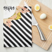 Linge De Cuisine Cute Stripes et Monogramme Floral (Quart Plié)